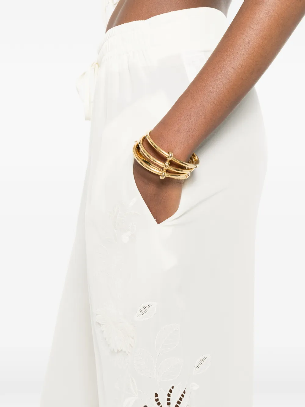 Ermanno Scervino Broek met geborduurde bloemen Beige