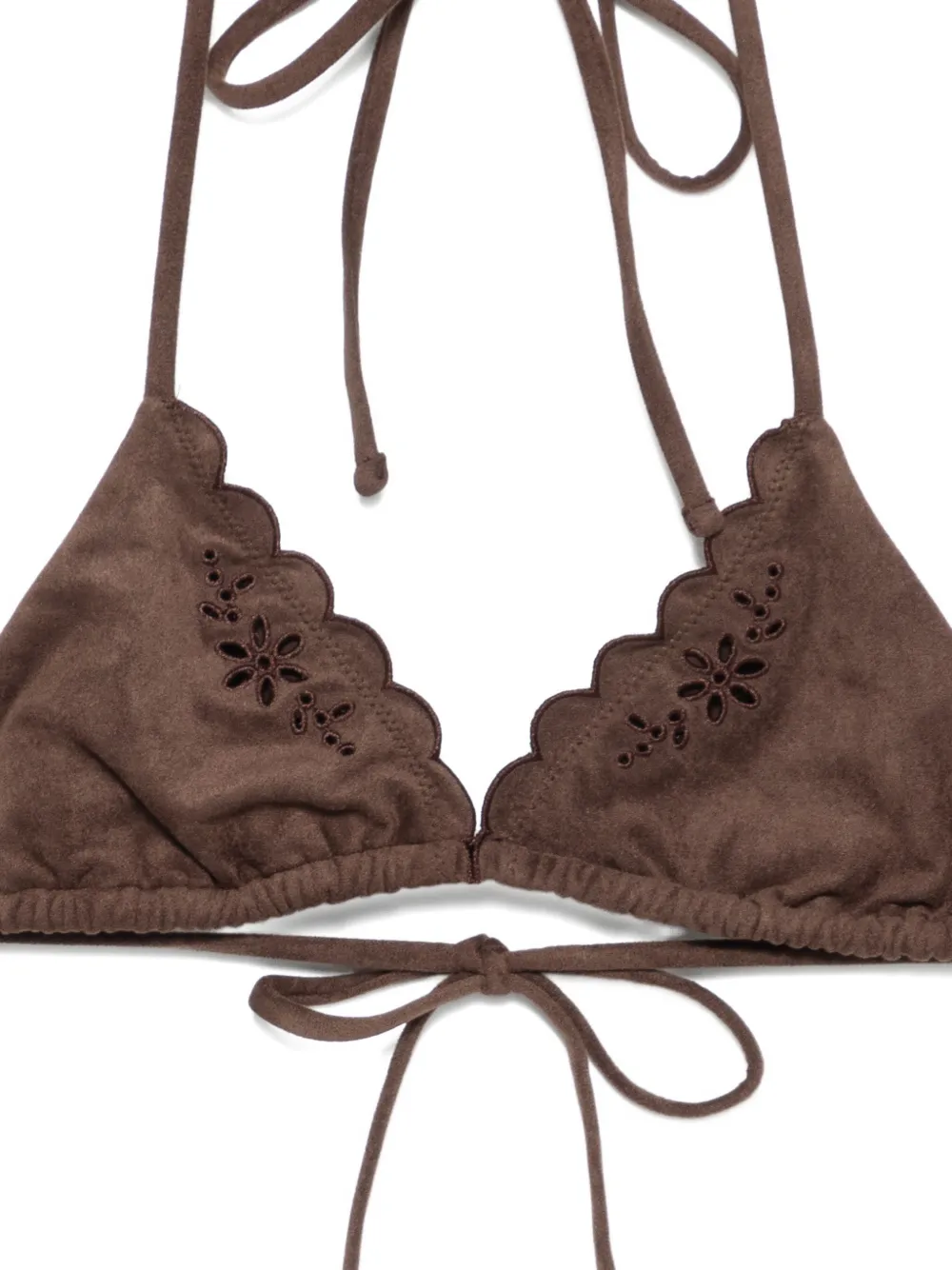  Frankies Bikinis Floral-appliqué Scalloped Bikini Top - Brown 