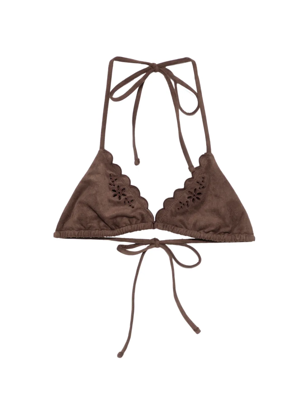 Frankies Bikinis floral-appliqué scalloped bikini top - Marrone