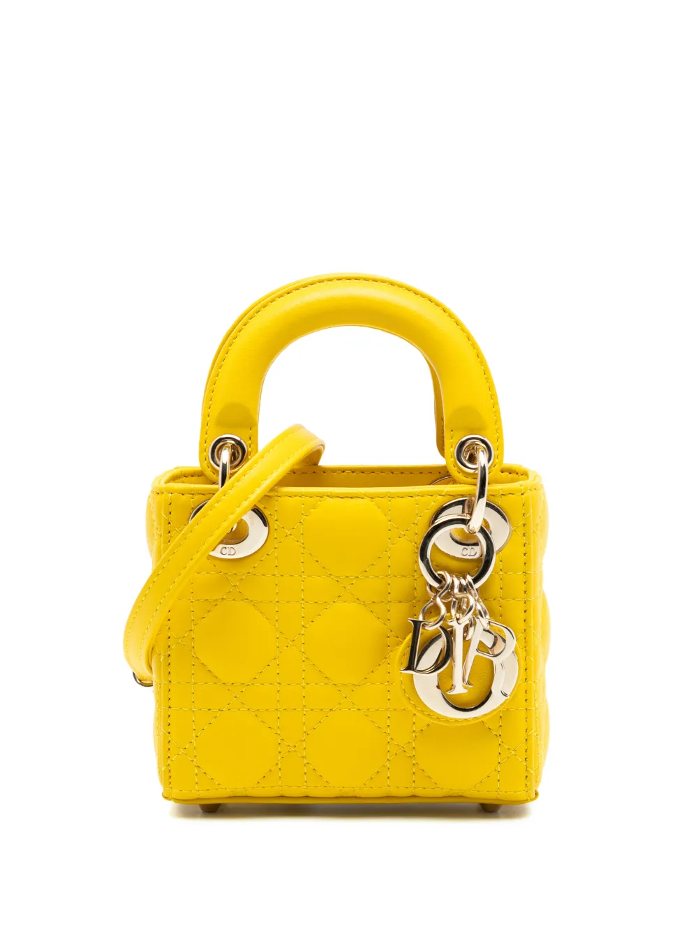 Christian Dior Pre-Owned 2022 Micro Lambskin Cannage Lady Dior satchel - Giallo
