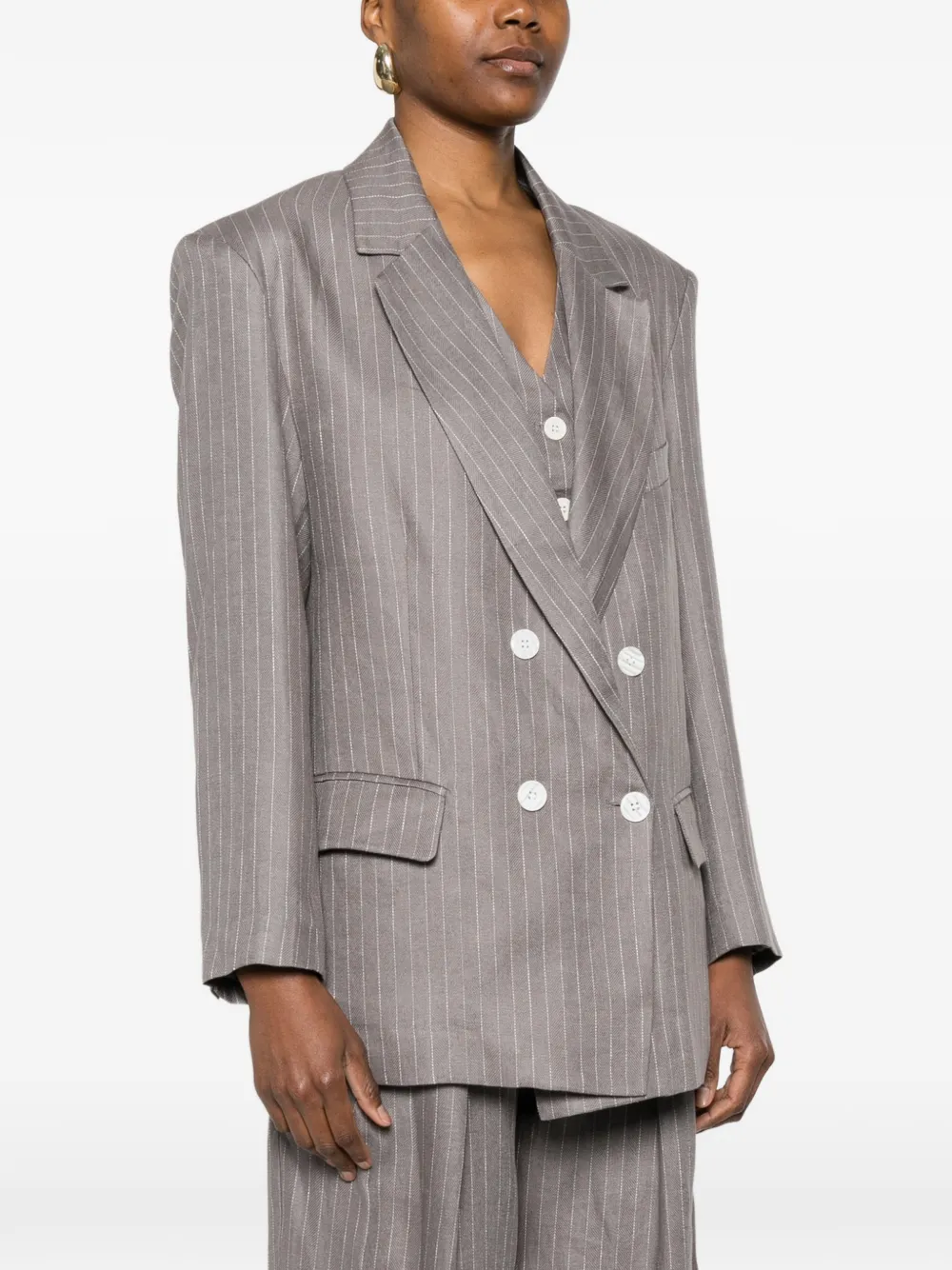  Eleh Pinstripe Double-breasted Blazer - Grey 