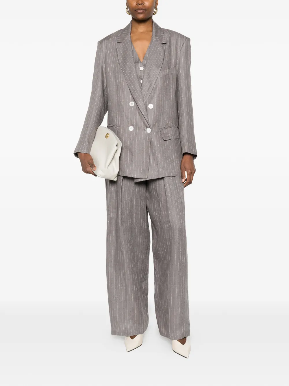  Eleh Pinstripe Double-breasted Blazer - Grey 