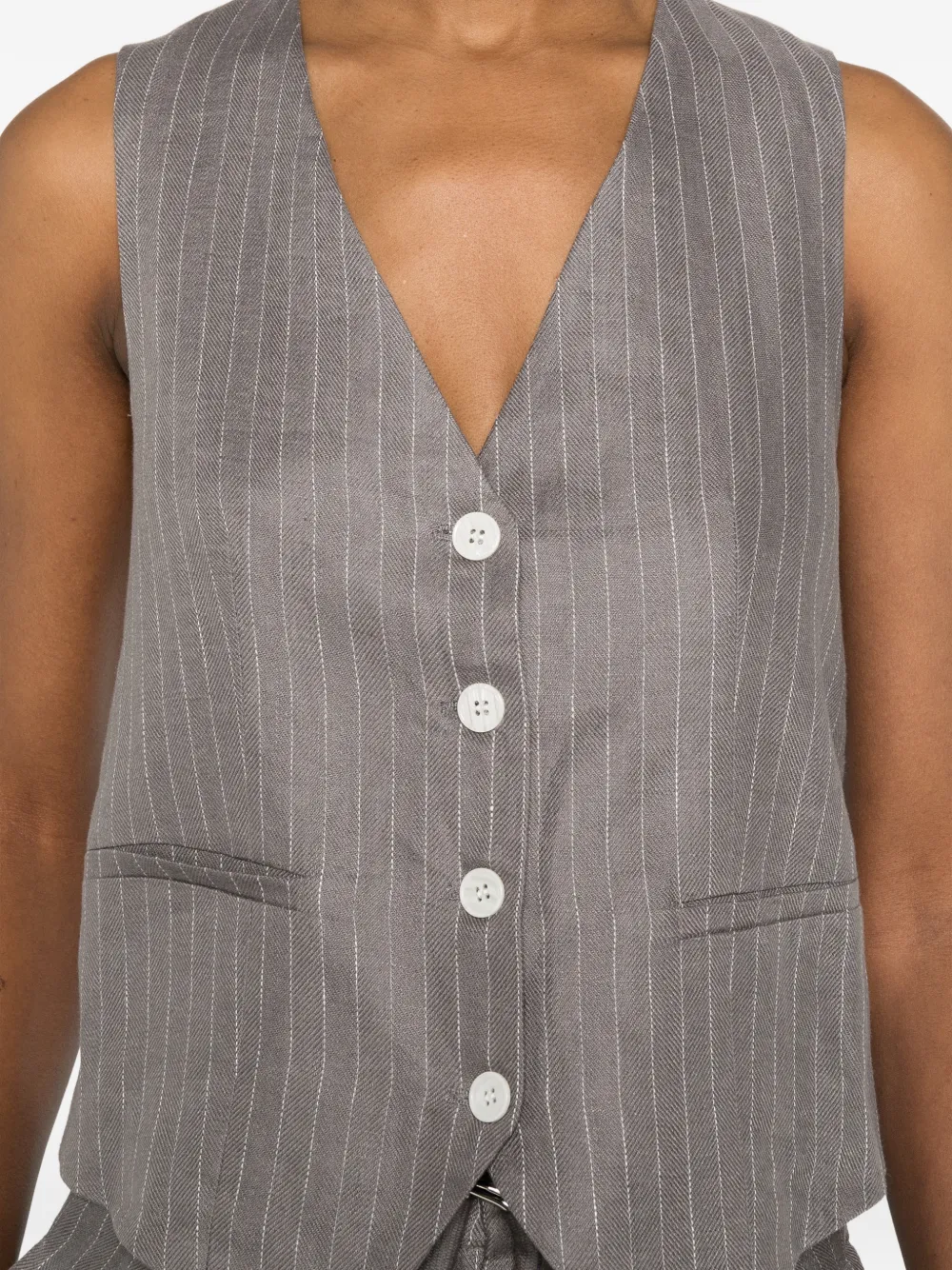 Eleh Gestreept gilet met knoop Grijs