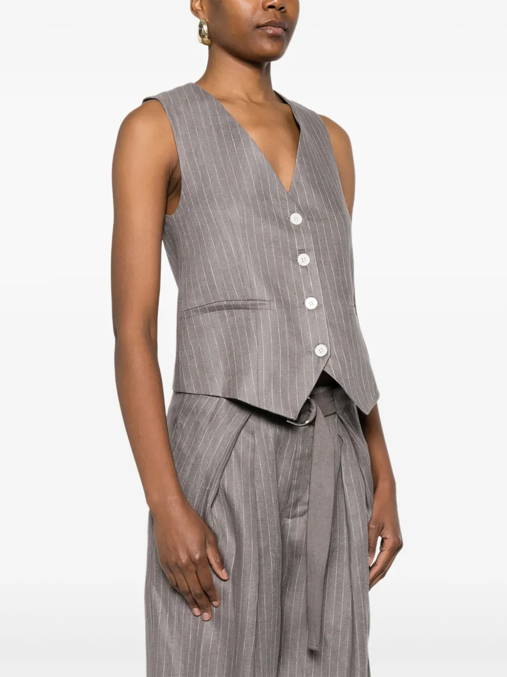 Eleh Gestreept gilet met knoop Grijs