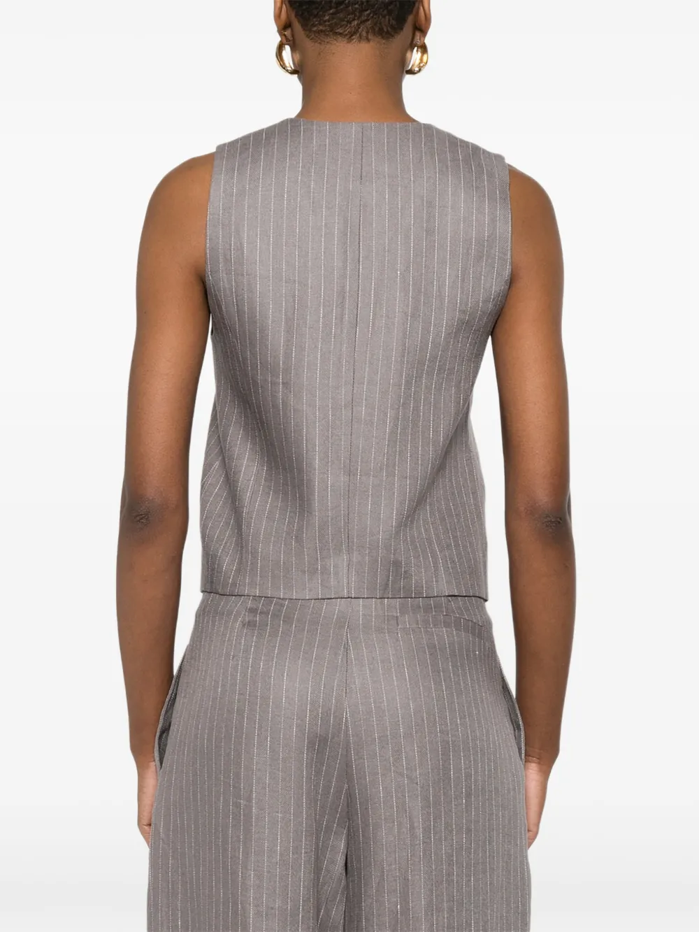 Eleh Gestreept gilet met knoop Grijs