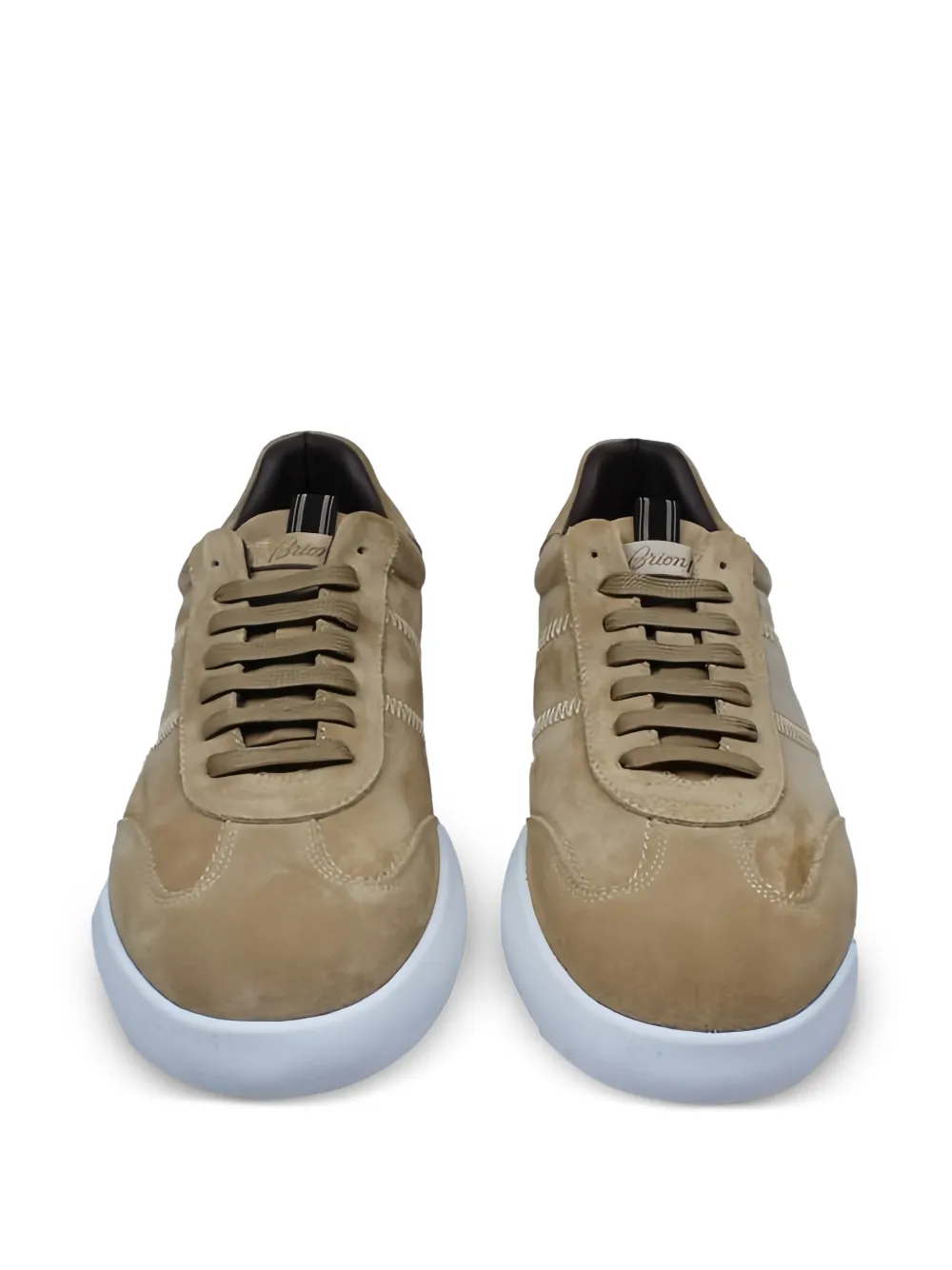  Brioni Stitched Leather Trainers - Neutrals 