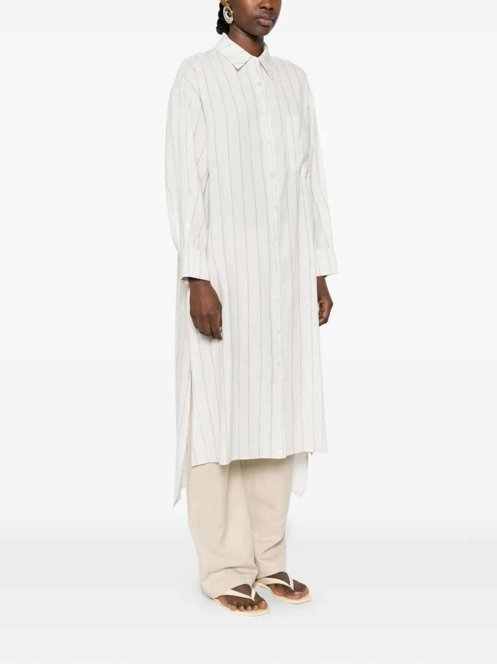  Eleh Striped-pattern Chest-pocket Midi Shirt Dress - Neutrals 
