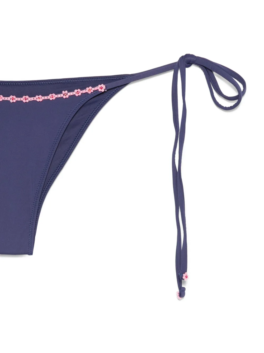  Frankies Bikinis Mackenzie Floral-embellished Tie-side Bikini Bottoms - Blue 