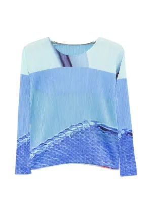 Pleats Please Issey Miyake long-sleeve Printed Top | Blue | FARFETCH