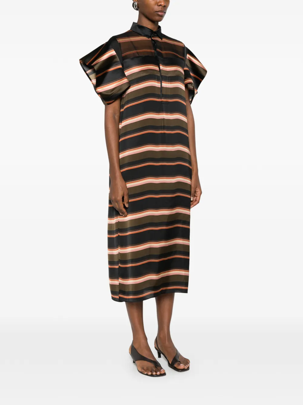 sacai Midi-blousejurk met horizontale streep Zwart
