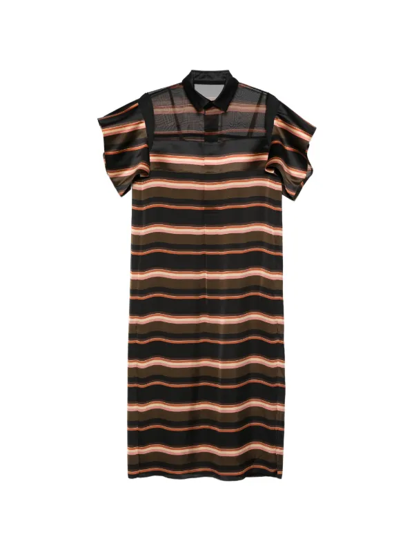 Sacai horizontal-stripe Midi Shirt Dress | Black | FARFETCH AO
