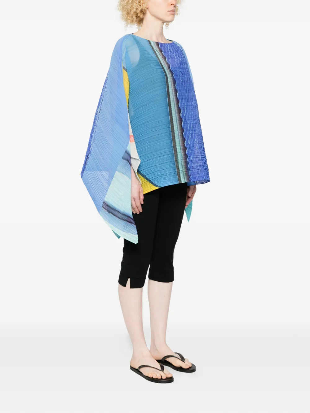 Pleats Please Issey Miyake City Collage Madame-T poncho met plooien Blauw