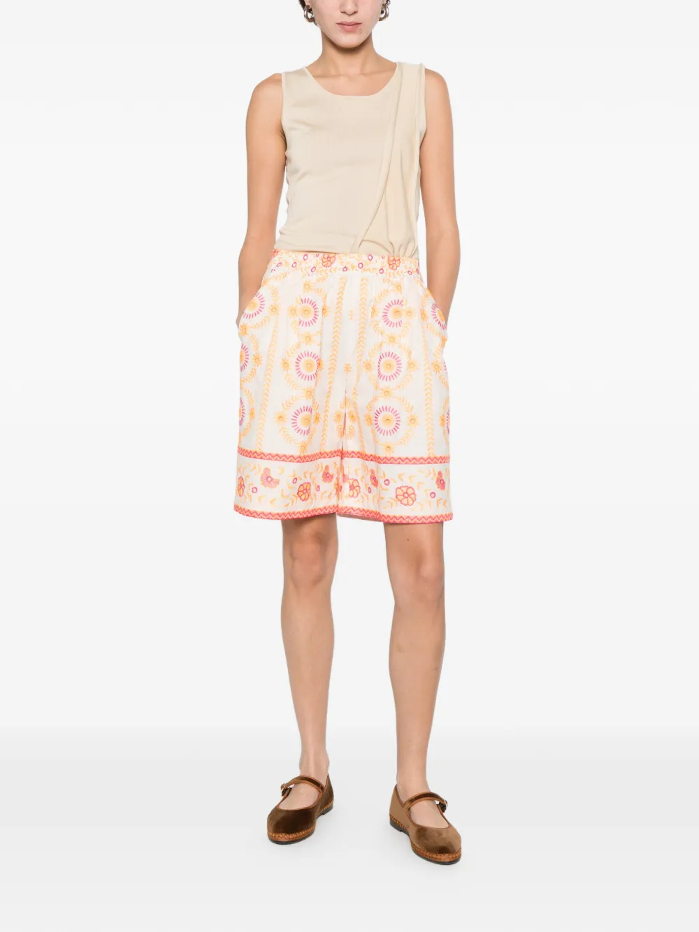 TWINSET Shorts met geborduurde bloemen Beige
