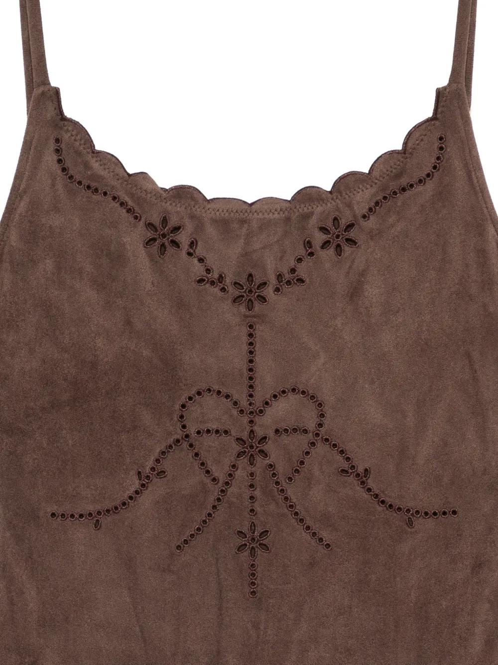  Frankies Bikinis Juliet Scalloped Embroidered Swimsuit - Brown 