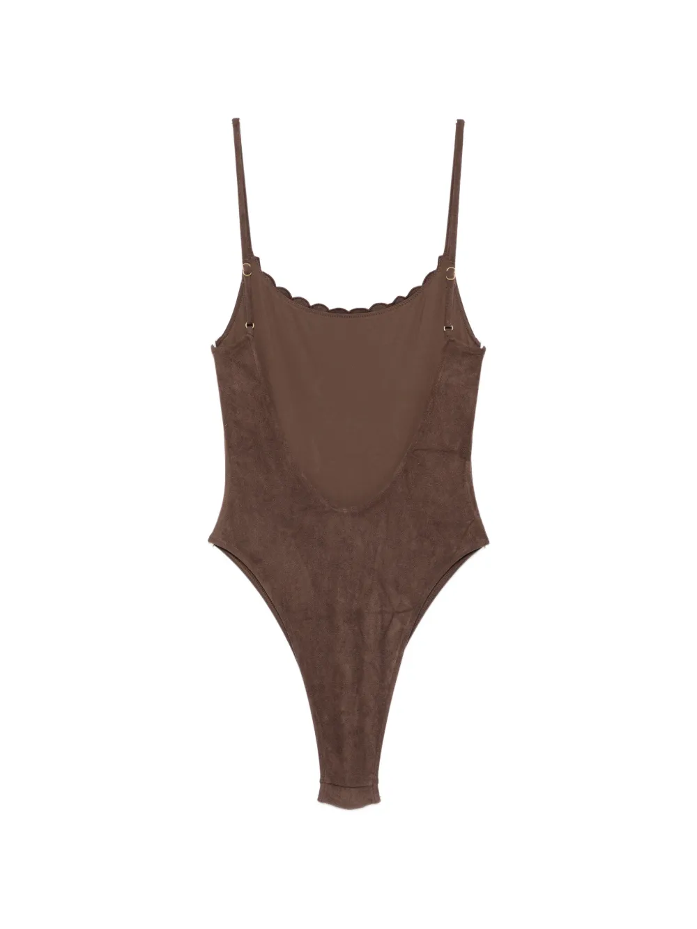  Frankies Bikinis Juliet Scalloped Embroidered Swimsuit - Brown 