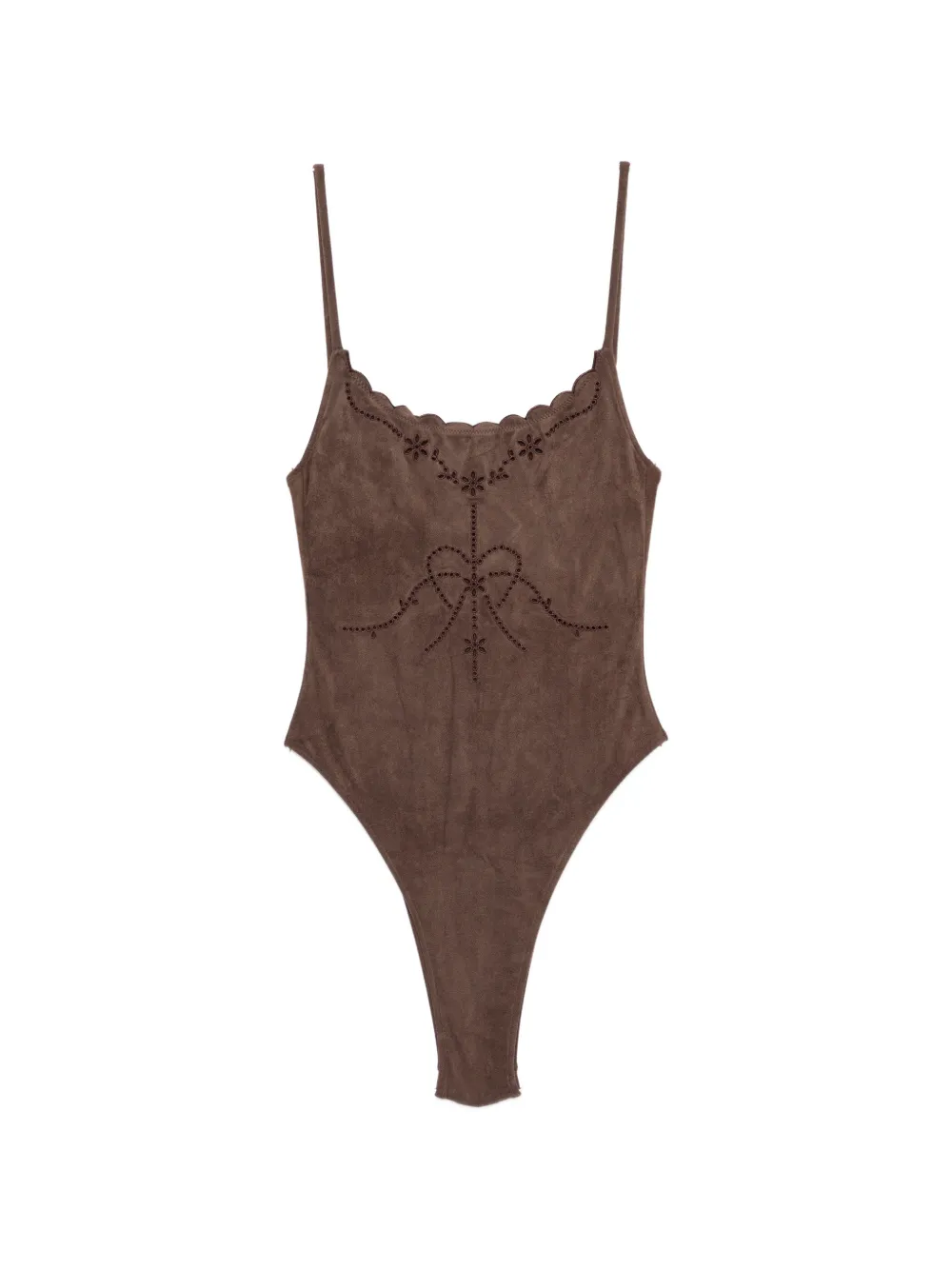 Frankies Bikinis Juliet scalloped embroidered swimsuit - Marrone