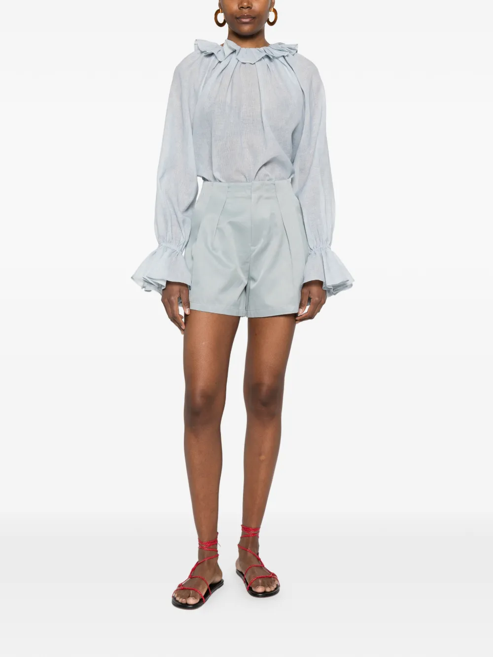  Eleh Ruffled-sleeve Blouse - Grey 