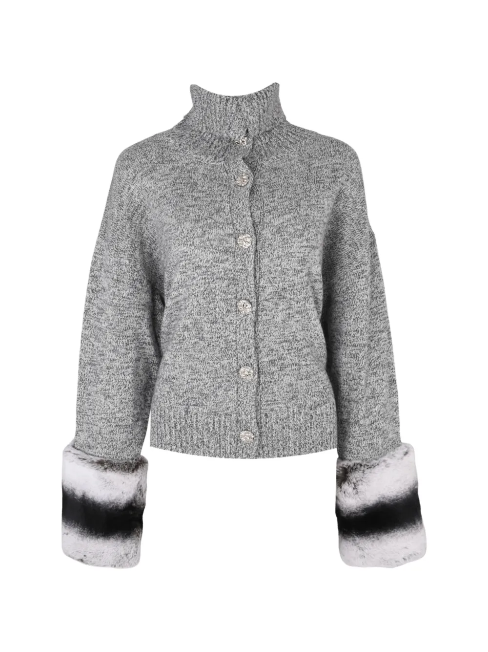 Izaak Azanei Faux-fur-cuff Button-down Cardigan In Gold