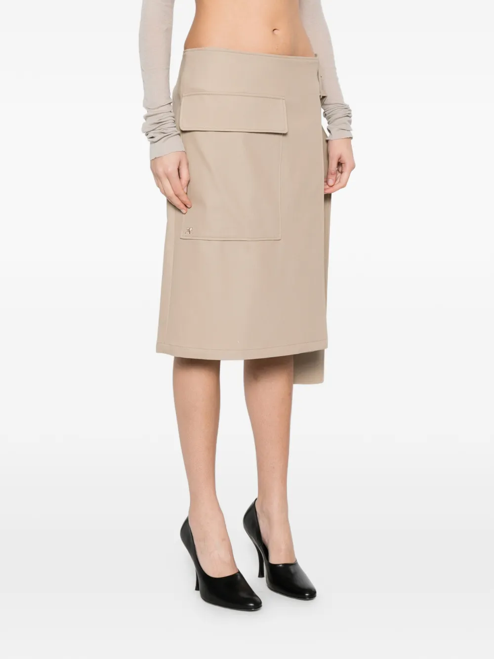 Courrèges Midi-rok met ceintuur en zak Beige