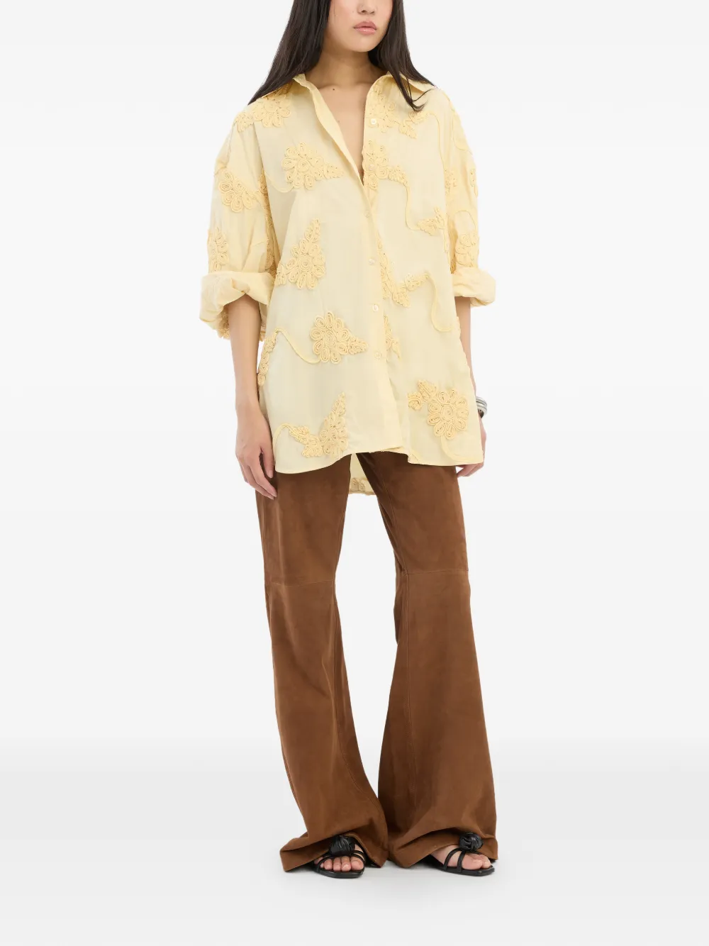  Rotate Birger Christensen Floral-appliqué Oversized Shirt - Yellow 