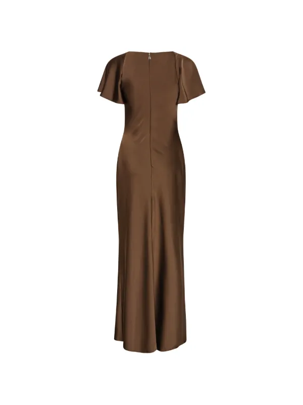 rotate satin dress ROTATE BIRGER CHRISTENSEN Flowy Sleeve Satin Maxi Dress | Brown