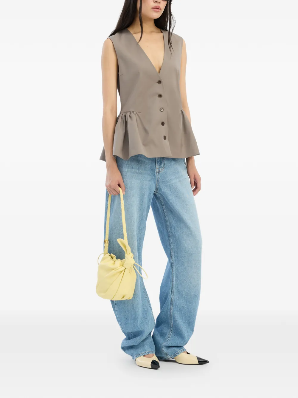  Rotate Birger Christensen Buttoned Peplum Gilet - Brown 
