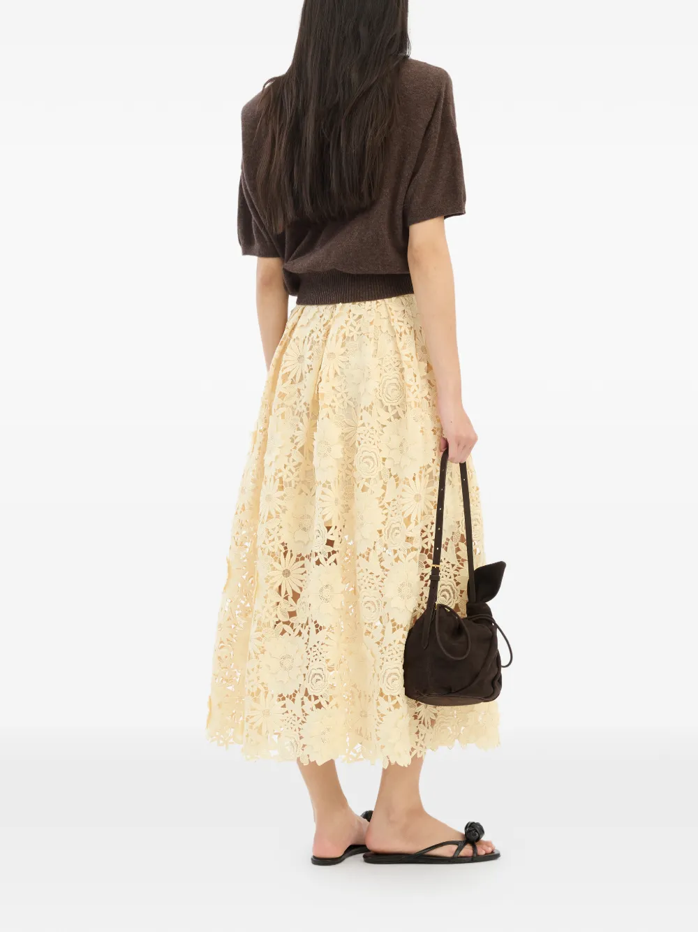 ROTATE BIRGER CHRISTENSEN 3D midi-rok met kant Beige