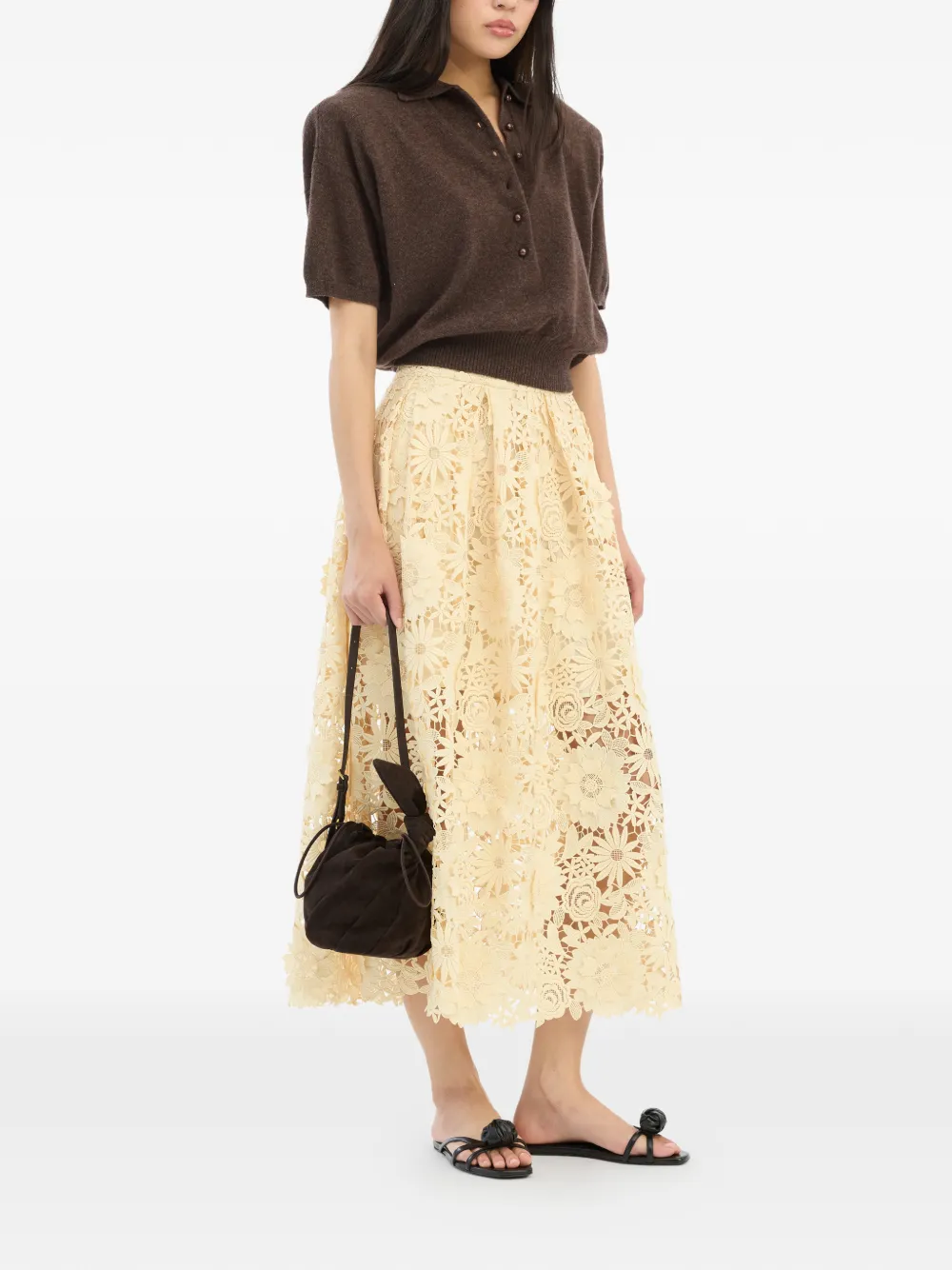 ROTATE BIRGER CHRISTENSEN 3D midi-rok met kant Beige