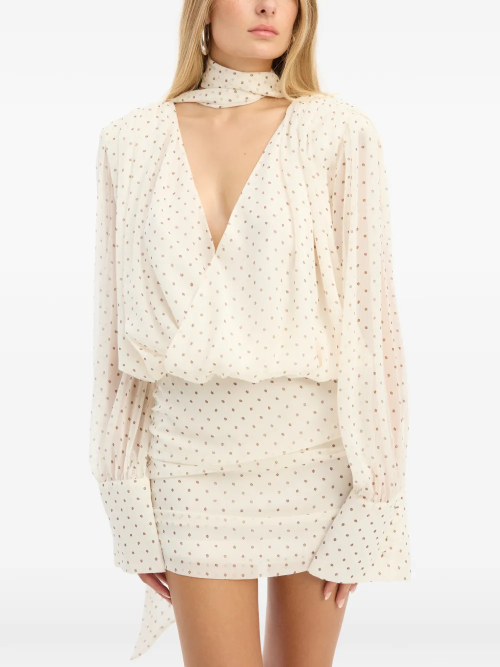 ROTATE BIRGER CHRISTENSEN Chiffon mini-jurk met V-hals Beige