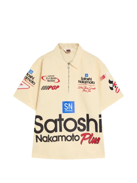 SATOSHI NAKAMOTO zip graphic polo shirt