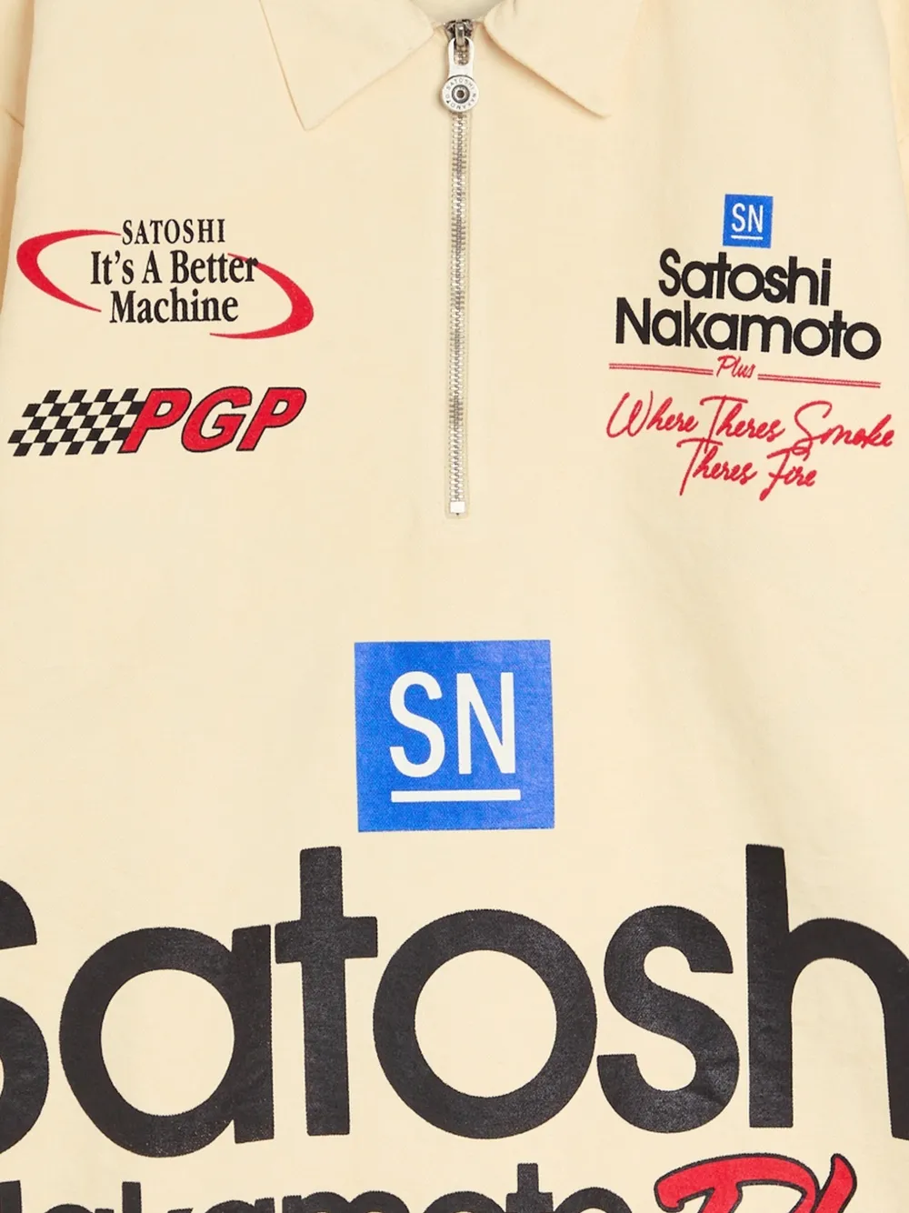  Satoshi Nakamoto Zip Graphic Polo Shirt - Neutrals 