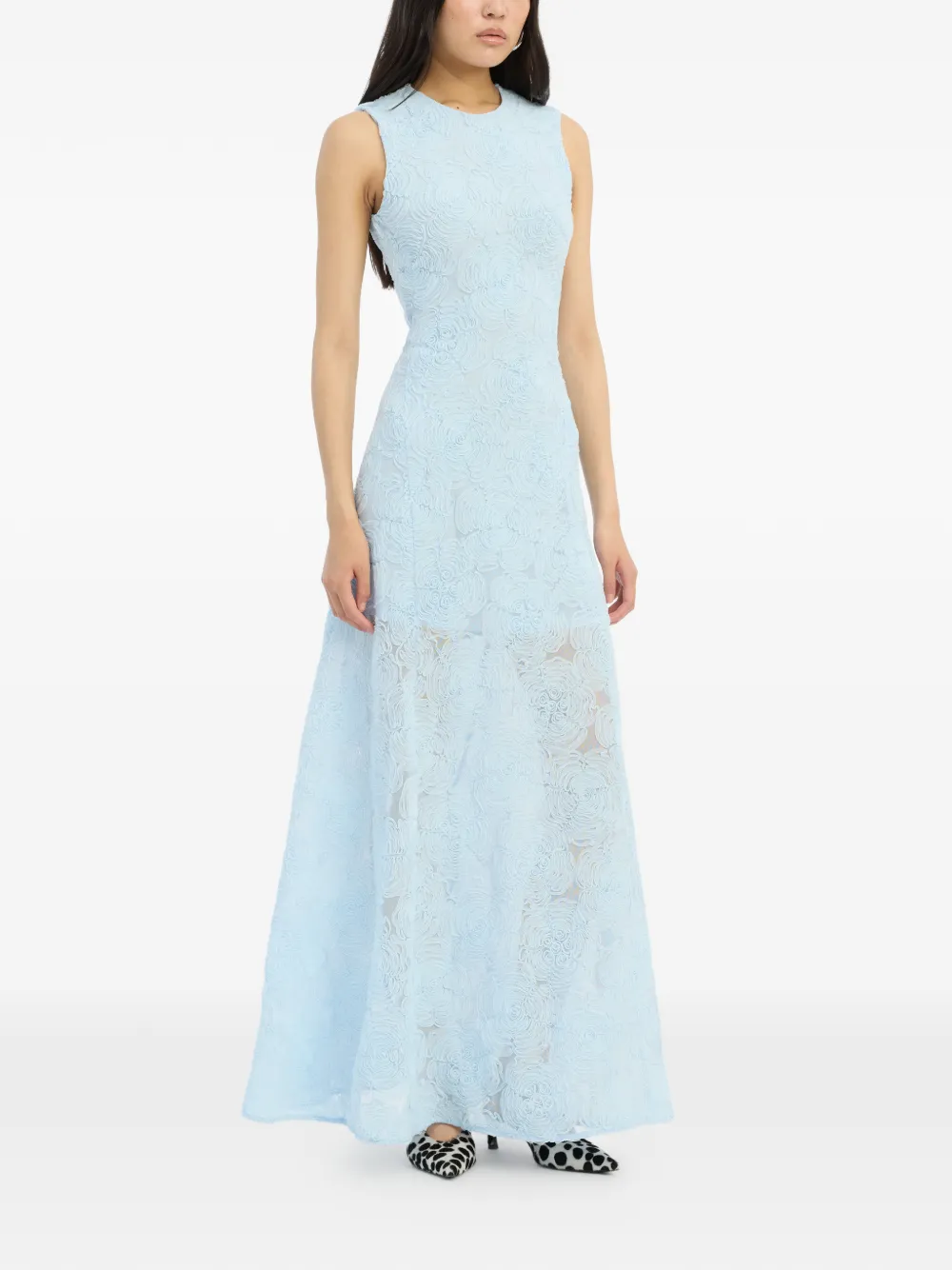 ROTATE BIRGER CHRISTENSEN Mouwloze maxi-jurk met geborduurde bloemen Blauw