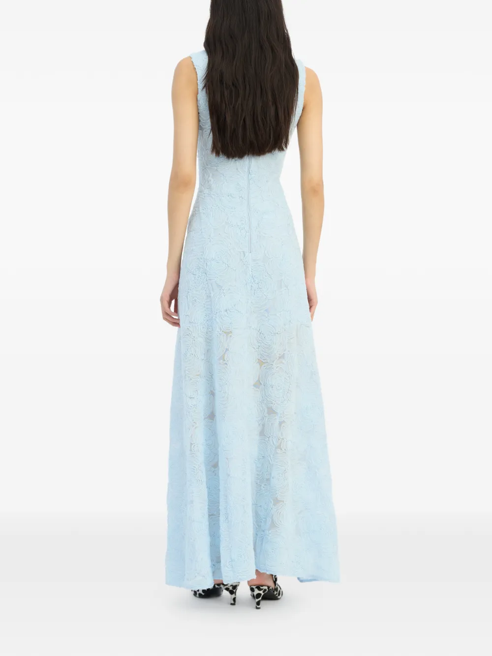ROTATE BIRGER CHRISTENSEN Mouwloze maxi-jurk met geborduurde bloemen Blauw