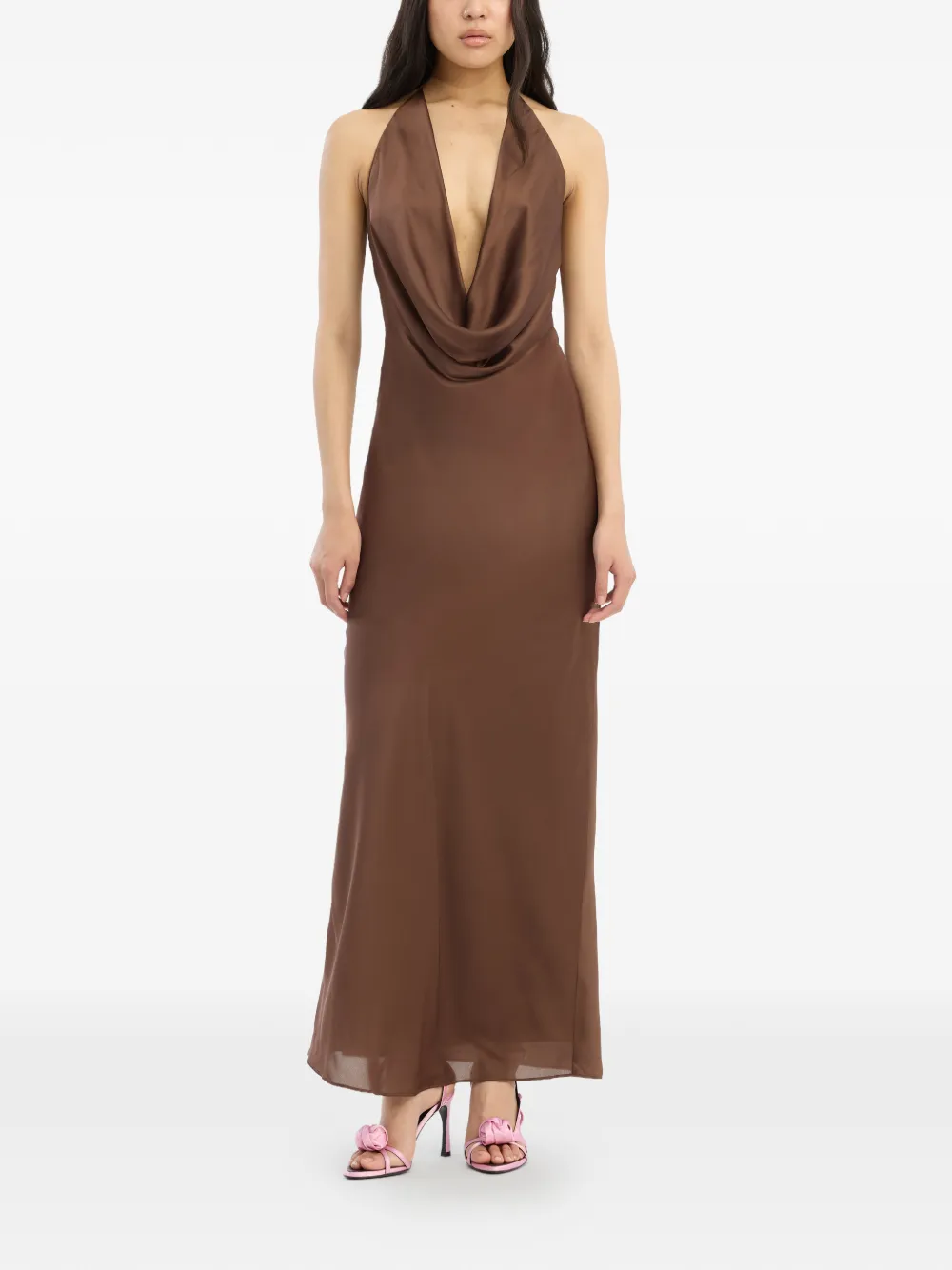 ROTATE BIRGER CHRISTENSEN Maxi-jurk met halternek Bruin