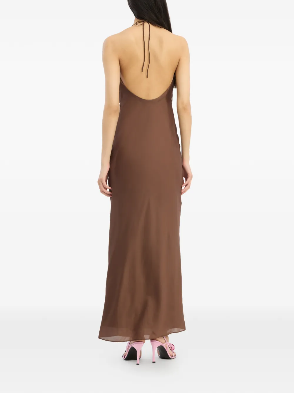 ROTATE BIRGER CHRISTENSEN Maxi-jurk met halternek Bruin