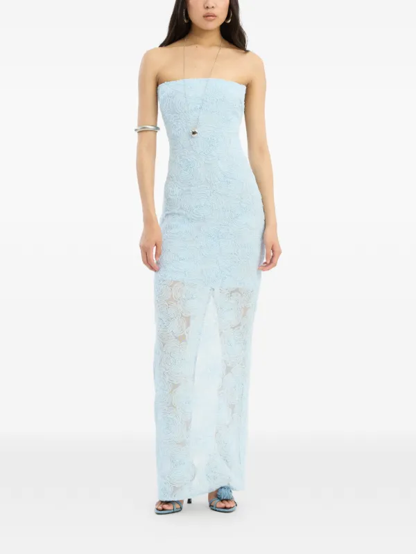 Rotate By Birger Christensen Floral Mesh Tube Maxi Dress - Blue Rotate By Birger Christensen Floral Mesh Tube Maxi Dress - Blue