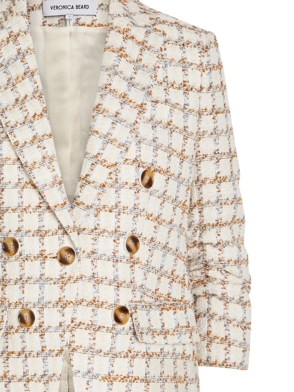 Veronica Beard Geruit tweed jack met dubbele rij knopen Beige