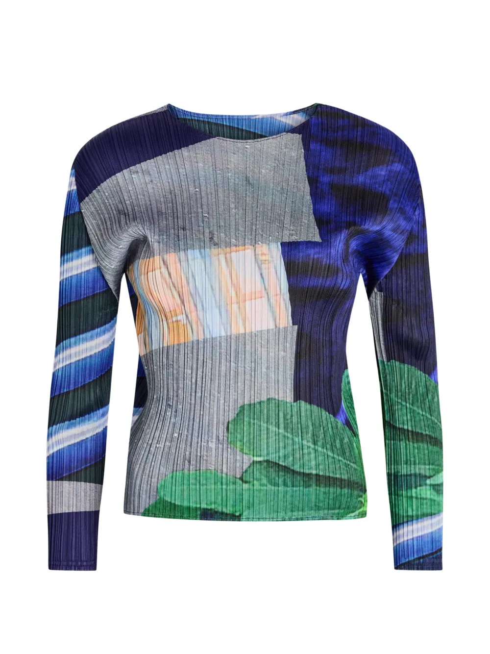 Pleats Please Issey Miyake long-sleeve printed top - Blu