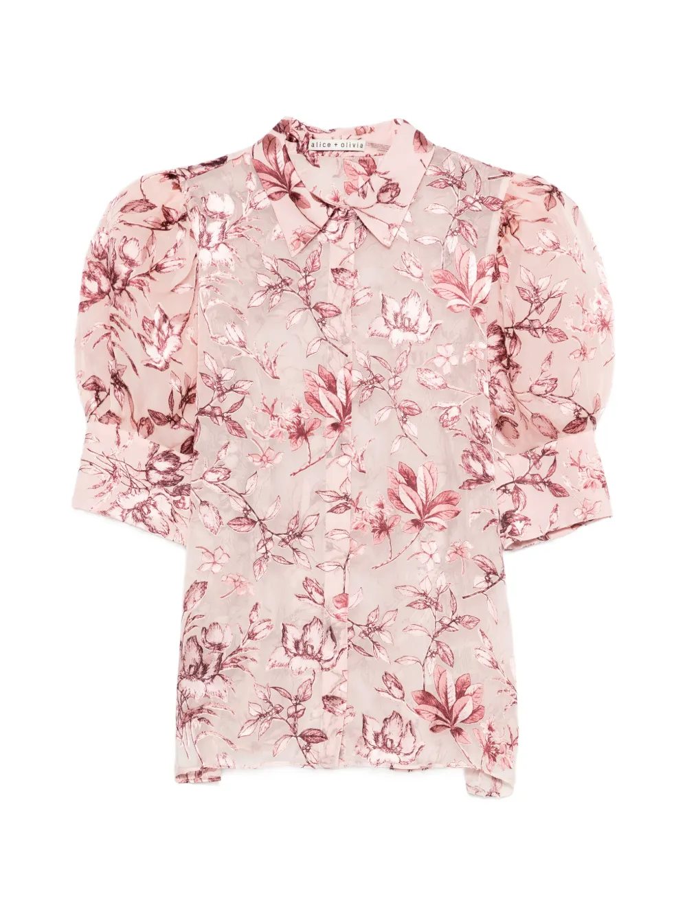 alice + olivia Willa puffed-sleeve floral shirt - Pink