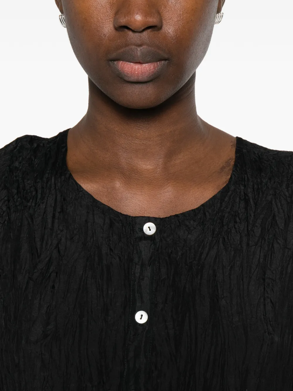 Button-Fastening Textured Midi Dress