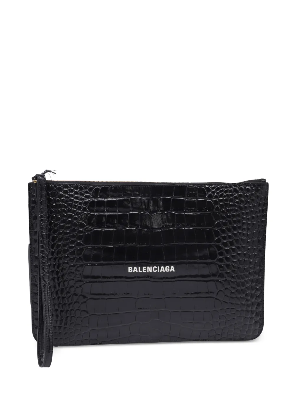 Balenciaga Pre-Owned logo-print crocodile-embossed zipped clutch bag - Nero