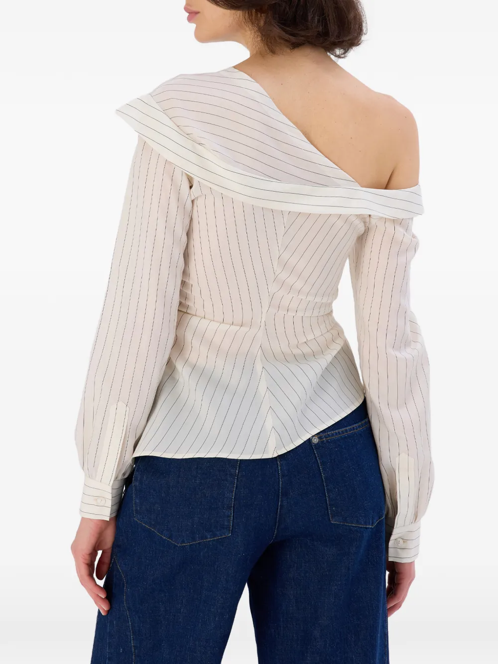 OCCLEUS Myla gestreepte off-shoulder blouse Beige