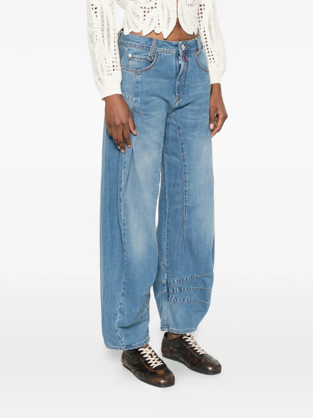  High Cheer Up Contrast-stitching Jeans - Blue 