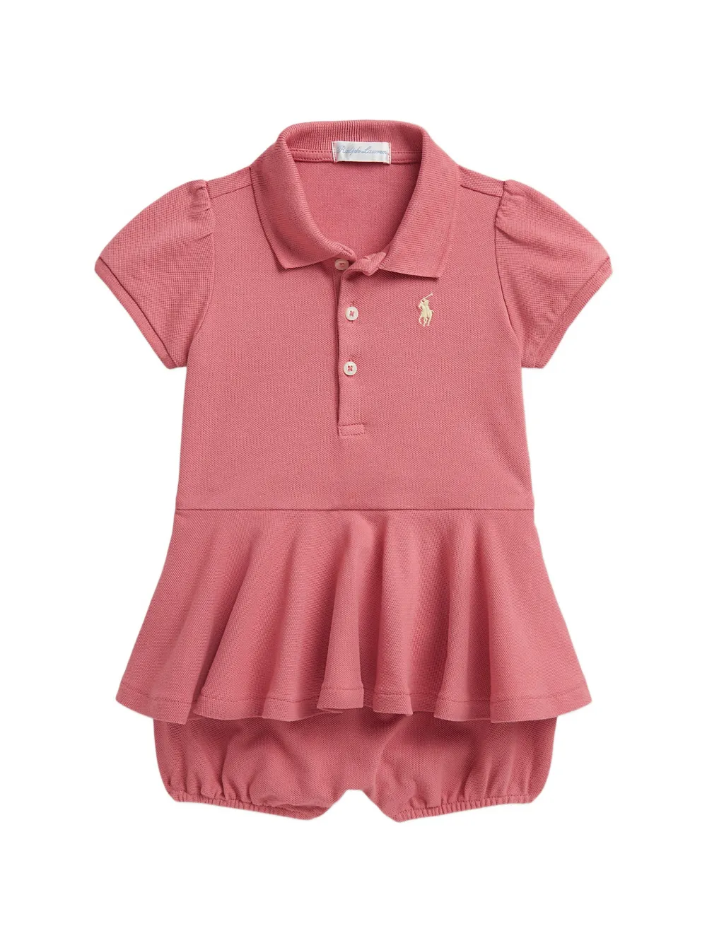 POLO RALPH LAUREN KIDS ruffled logo-detail shortall - Rosa