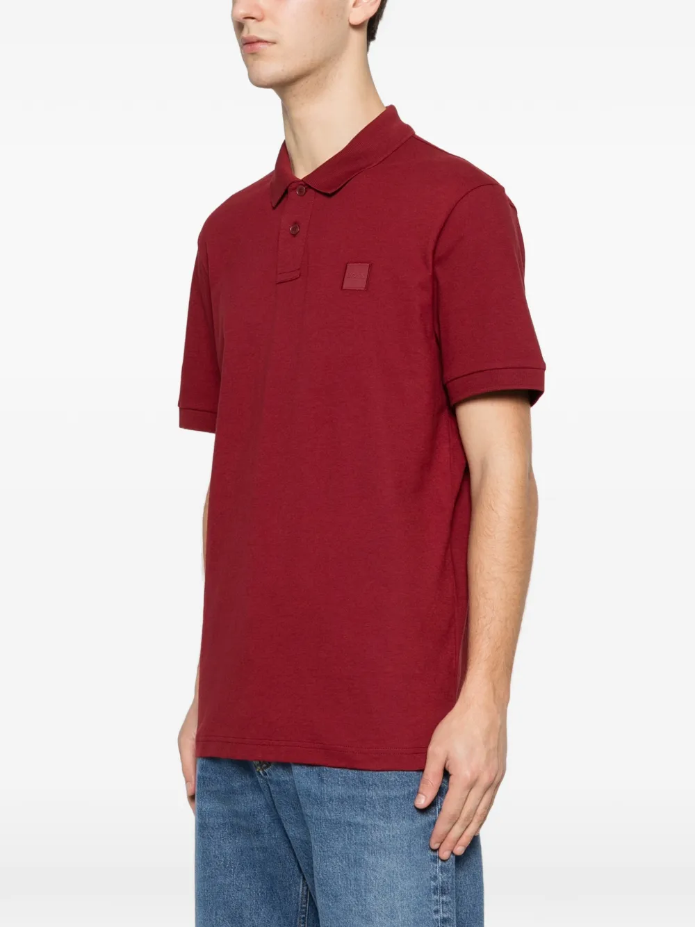 BOSS Stretch-katoenen slim-fit poloshirt met logo-patch Rood