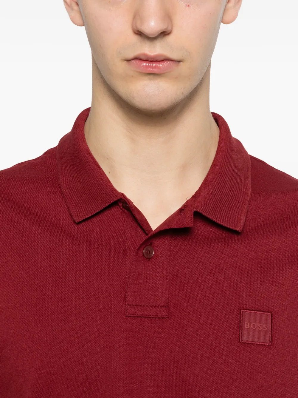 BOSS Stretch-katoenen slim-fit poloshirt met logo-patch Rood