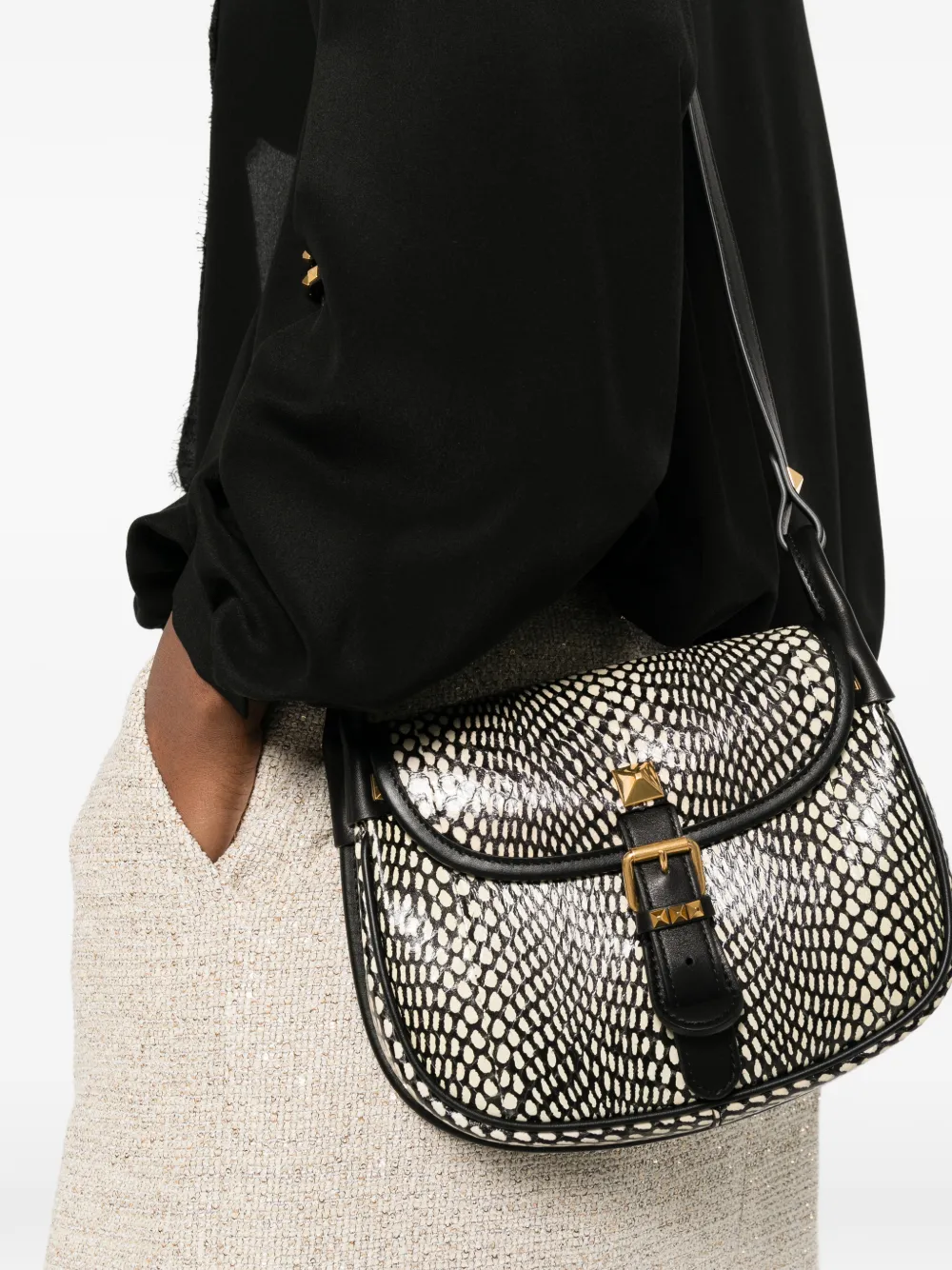 signature Rockstud embellishment animal-print cross body bag