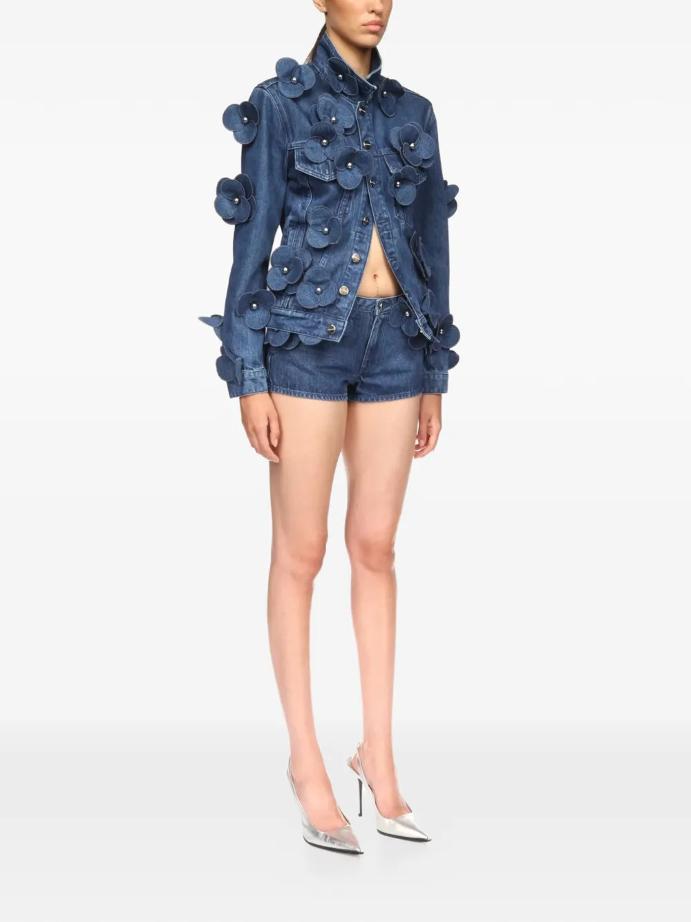 David Koma 3D Flower denim mini-shorts Blauw