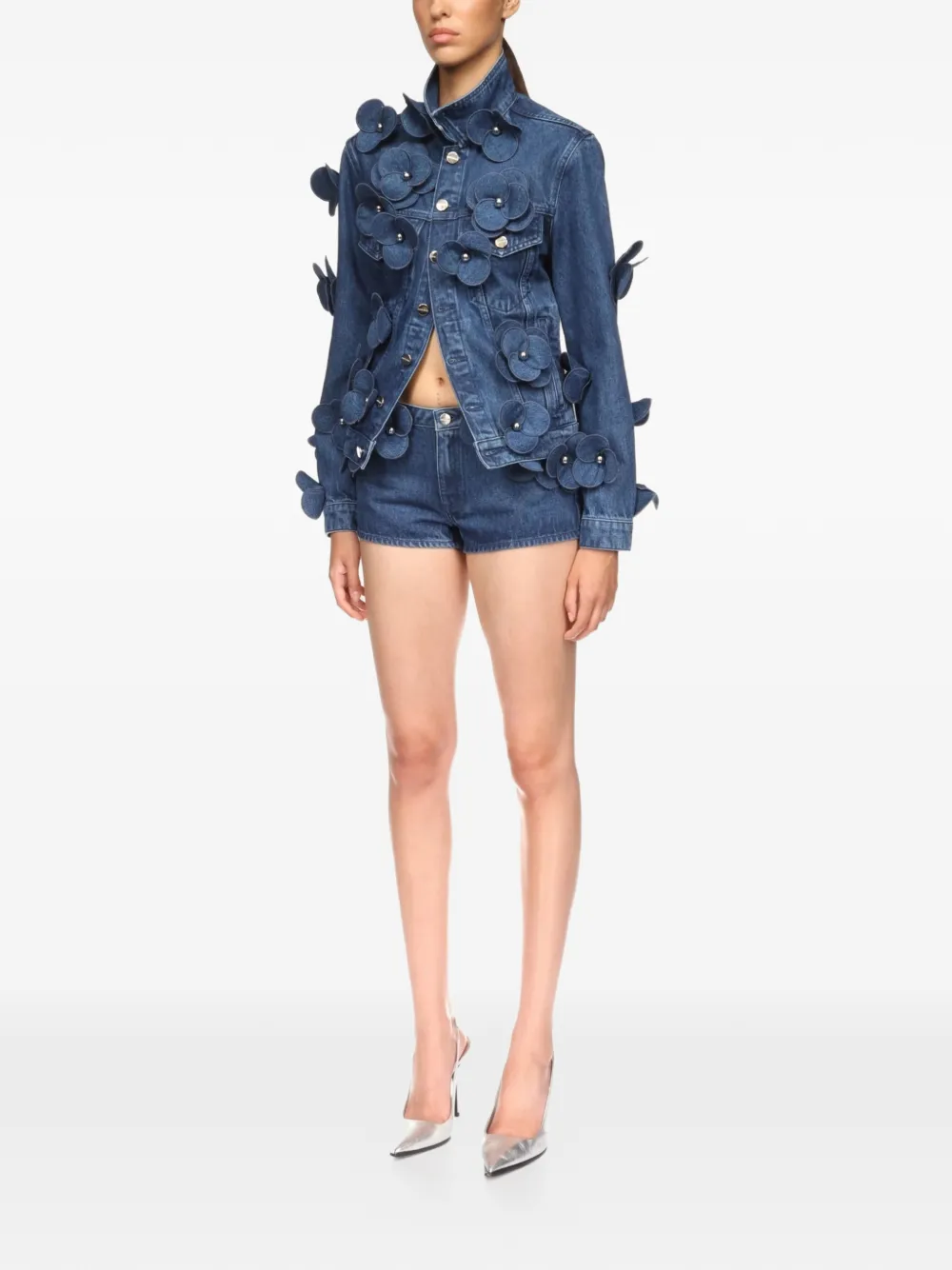  David Koma 3d Flower Denim Mini Shorts - Blue 