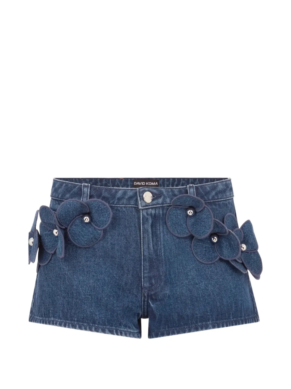 David Koma 3D Flower denim mini shorts - Blu